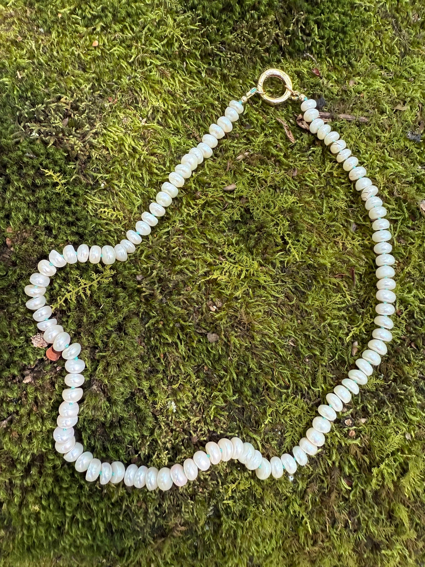 White Button Pearl Necklace